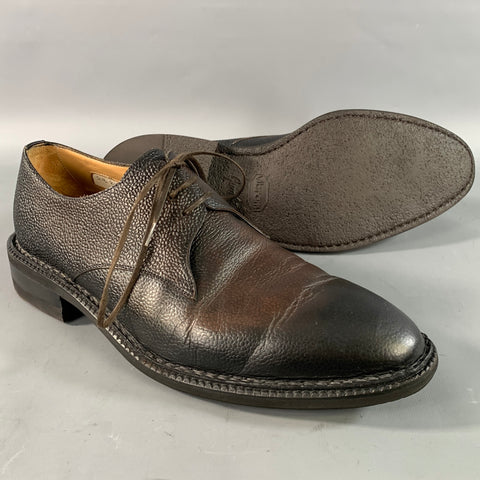 DI BIANCO Size 9.5 Brown Pebble Grain Leather Derby Lace Up Shoes