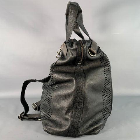 DOLCE & GABBANA Black Brown Perforated Leather Overnight Backpack Bag