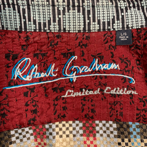 ROBERT GRAHAM Size L Limited Edition Multi Color Checker Silk Long Sleeve Shirt