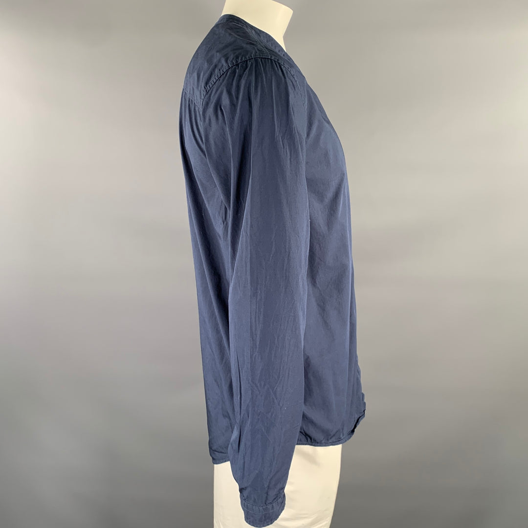 NORSE PROJECTS Size L Navy Cotton Band Collar Long Sleeve Shirt