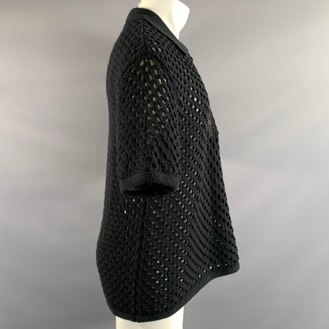 SOLID & STRIPED Size M Black Knitted Cotton Polyester Oversized Polo