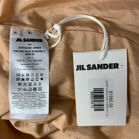 JIL SANDER Size XL Pink Peach Polyamide Silk Camp Short Sleeve Shirt