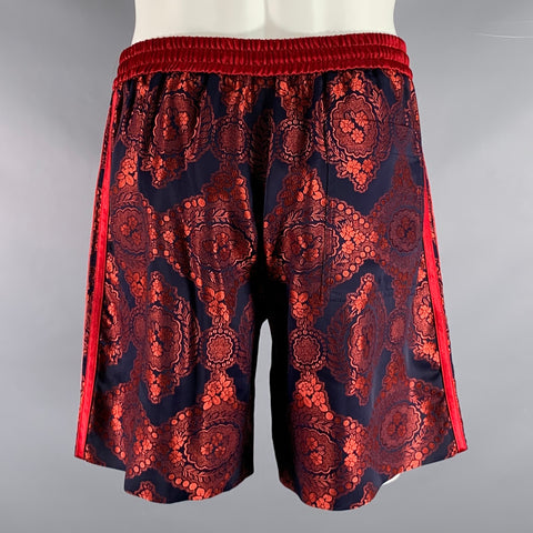 GUCCI Size 30  S Red Navy Brocade Shorts