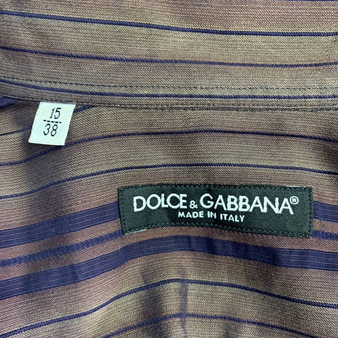 DOLCE & GABBANA Size S Brown Navy Stripe One Pocket Long Sleeve Shirt