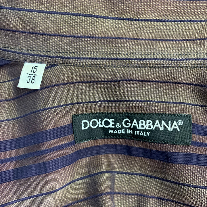 DOLCE & GABBANA Size S Brown Navy Stripe One Pocket Long Sleeve Shirt