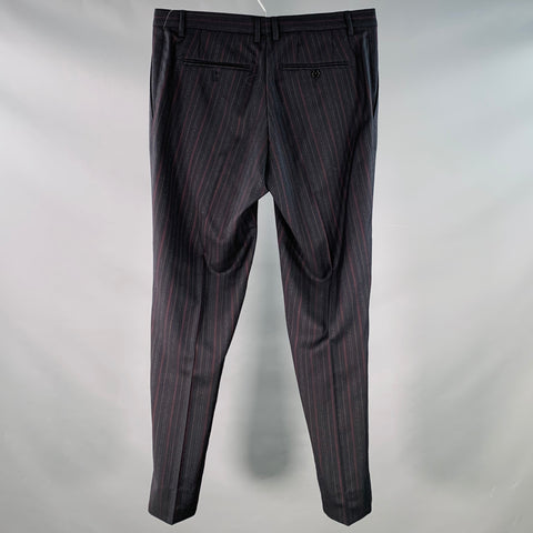 DOLCE & GABBANA Size 34 Black Burgundy Stripe Wool Flat Front Dress Pants