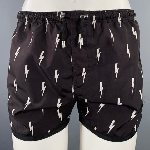 Short de bain à cordon NEIL BARRETT Taille M Polyester Noir Blanc