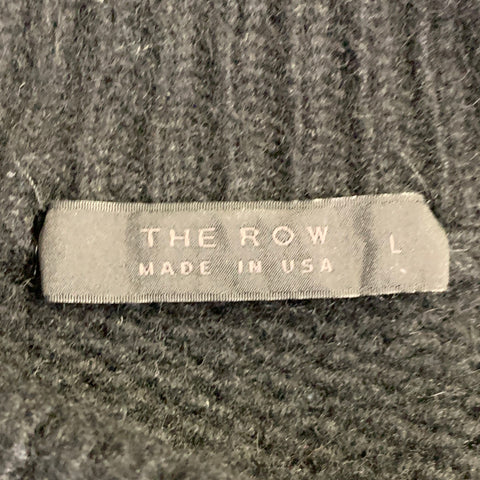 THE ROW Size L Black Cashmere Knit Raglan Sleeves Crew Neck Sweater
