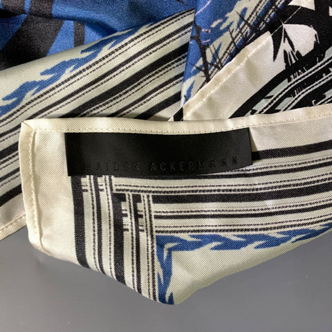 HAIDER ACKERMANN Blue Black & White Floral Silk Scarves