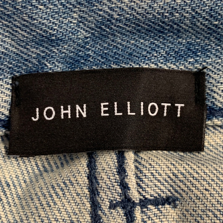 JOHN ELLIOTT Size 34 Blue Distressed Cotton Blend Button Fly Jeans