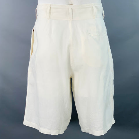 PAUL SMITH Size 34 Cream Pleated Linen Wide Leg Button Fly Shorts