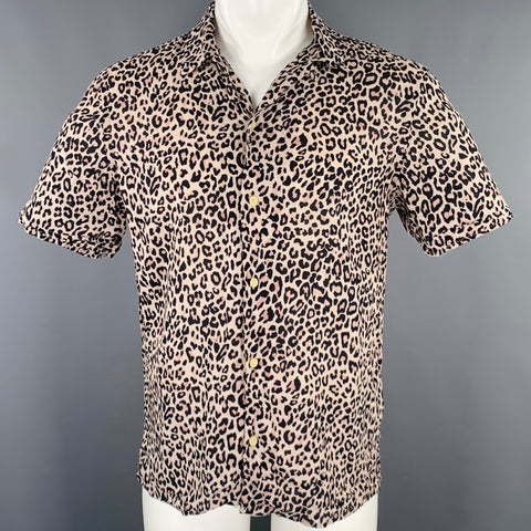 ALLSAINTS Size M Beige Black Animal Print Viscose Camp Short Sleeve Shirt
