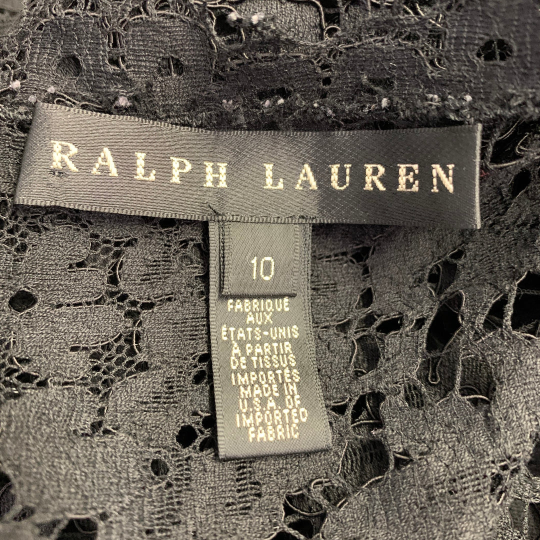 RALPH LAUREN Size 10 Black Cotton Blend Lace Short Sleeve Dress Sui Generis Designer Consignment RALPH LAUREN Size 10 Black Cotton Blend Lace Short Sleeve Dress Sui Generis Designer Consignment