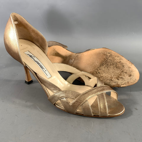 BRIAN ATWOOD Size 7.5 Gold Leather Slip On Sandals