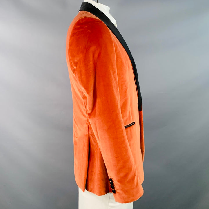 PAUL SMITH Size 42 Regular Orange Black Velvet Cotton Shawl Collar Sport Coat