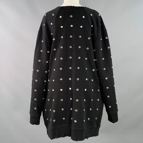 RtA Size M Black Silver Cotton Grommets Distressed Open Front Cardigan