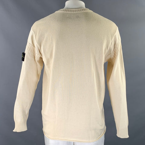 STONE ISLAND Size XL Cream Knitted Cotton Ribbed Pullover
