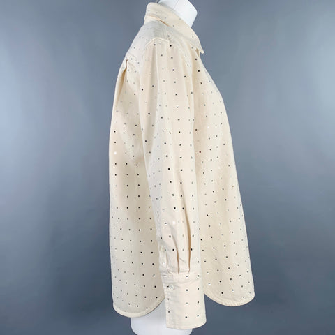 FRAME Taille XS Beige Argent Coton Veste Chemise Blazer cloutée
