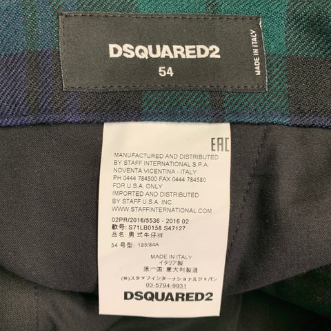 DSQUARED2 Taille 38 Pantalon Décontracté à Carreaux Blackwatch en Laine Vert Marine Noir Style Bondage