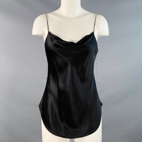 CINQ a' SEPT Size XS Marta Cami Black Rhinestones Silk Satin Dress Top
