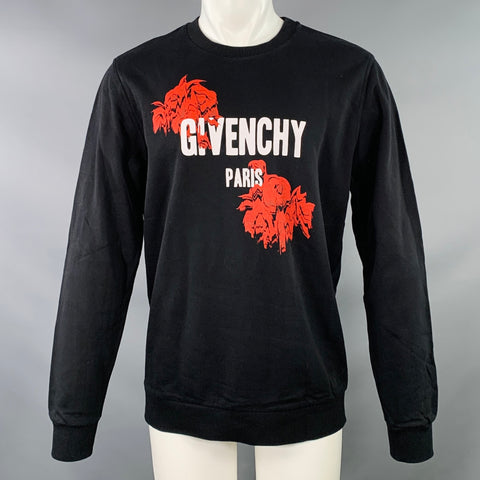 GIVENCHY Size M Black Red Logo Cotton Cuban Fit Crew Neck Sweatshirt