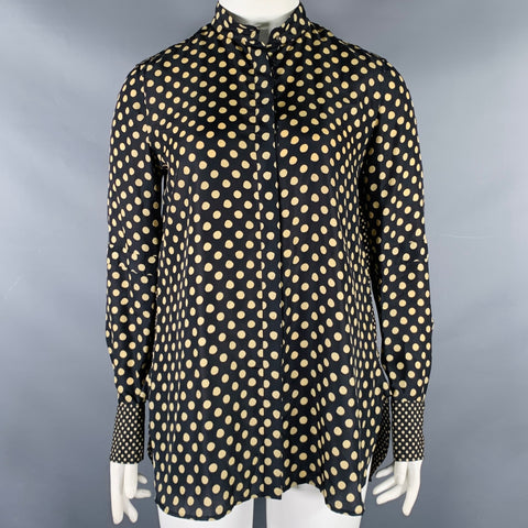 BELSTAFF Size L Black Khaki Polka Dot Leather Collar Button Up Shirt