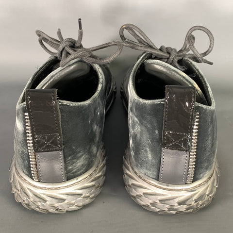GIUSEPPE ZANOTTI Size 11 Charcoal Silver Velvet Low Top Sneakers