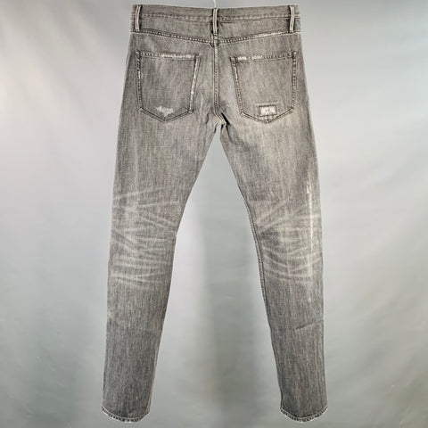 BURBERRY BRIT Size 33 Steadman Grey Twill Cotton Straight Slim Distressed Jeans