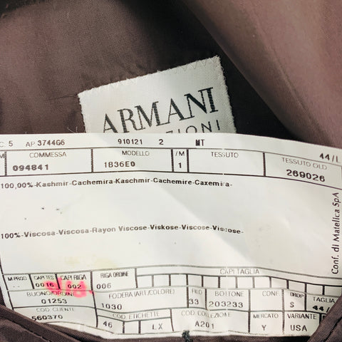 ARMANI COLLEZIONI Size 44 Long Brown Cashmere Single Breasted Sport Coat