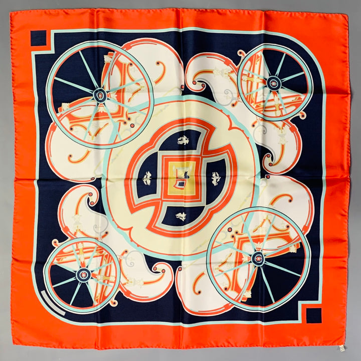 HERMES Washington's Carriage Red Multi Color Print Silk Scarf
