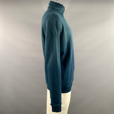 STAY HUMAN ON EARTH Size L Navy Turqoise Distressed Cotton 1/4 Zip Sweatshirt