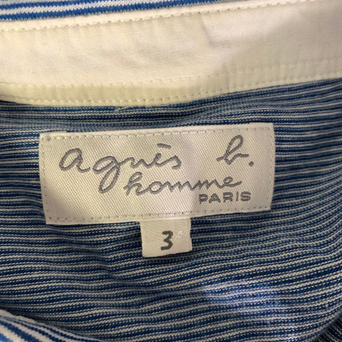 AGNÈS B. Size M White Cobalt Stripe Cotton Button Down Long Sleeve Shirt