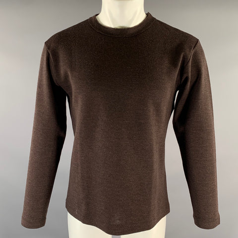 DANIEL CLEARY Size L Brown Wool Raw Edge Crew Neck Sweater