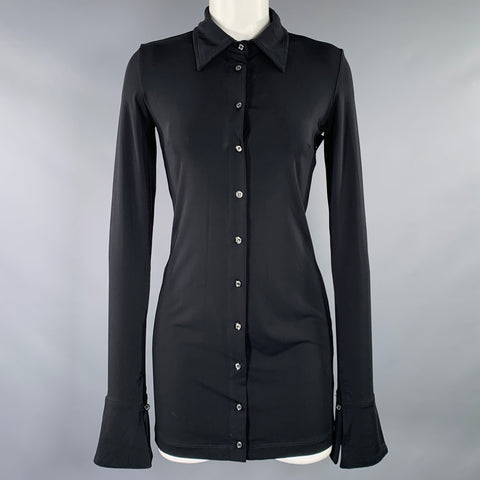 ETERNE Size S Charlie Black Viscose Blend Button Up Shirt