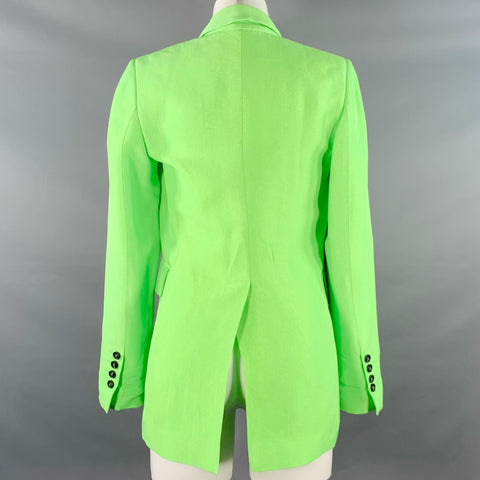 MSGM Size 0 Neon Green Textured Viscose Notch Lapel Single Button Jacket Blazer