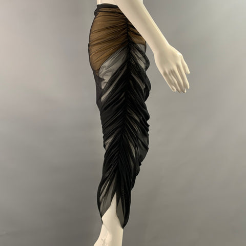NORMA KAMALI Size XS Black Beige Nylon Sheer Long Skirt