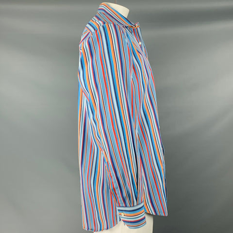 ETRO Size L Blue Multi Color Stripe Cotton Button Up Long Sleeve Shirt
