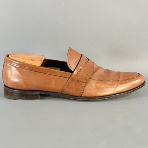 PRADA Size 9.5 Brown Leather Slip On Penny Loafers