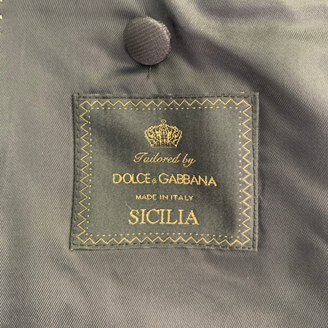 DOLCE & GABBANA Silicia Size 46 Blue Silver Metallic Marbled Polyester Silk 3 Piece Suit