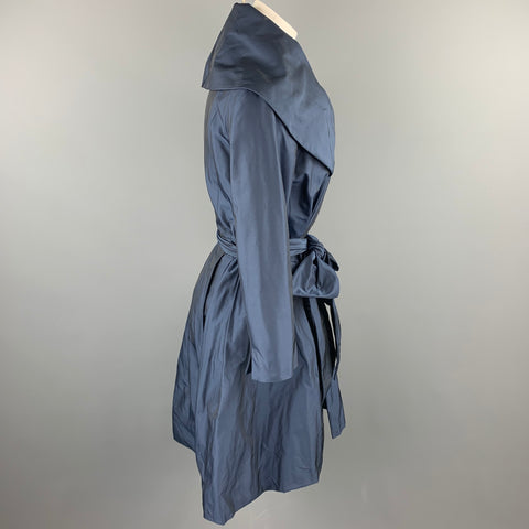 PAUW Size 0 Navy Polyester Shawl Collar Belted Coat