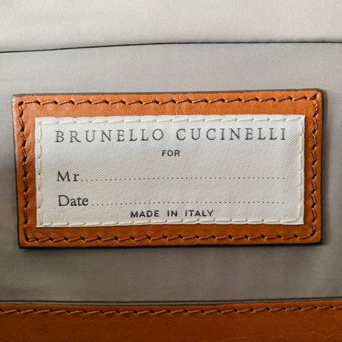 BRUNELLO CUCINELLI Brown Cream Canvas Leather Oversized Weekender Bag