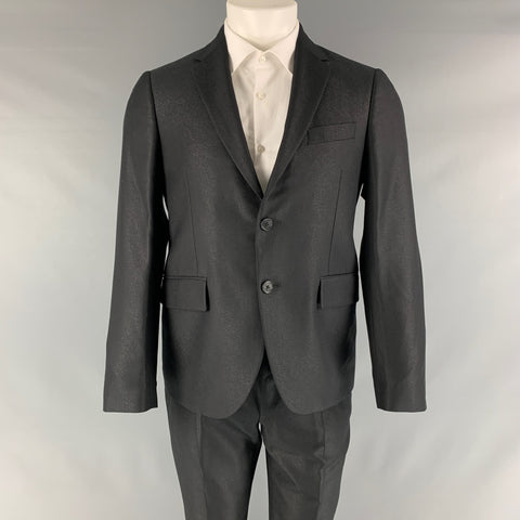 VERSACE Size 38 Black Solid Wool Silk Notch Lapel Suit