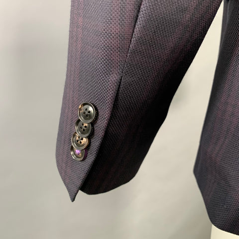 TED BAKER Size 36 Black Purple Plaid Wool Single Breasted Sport Coat