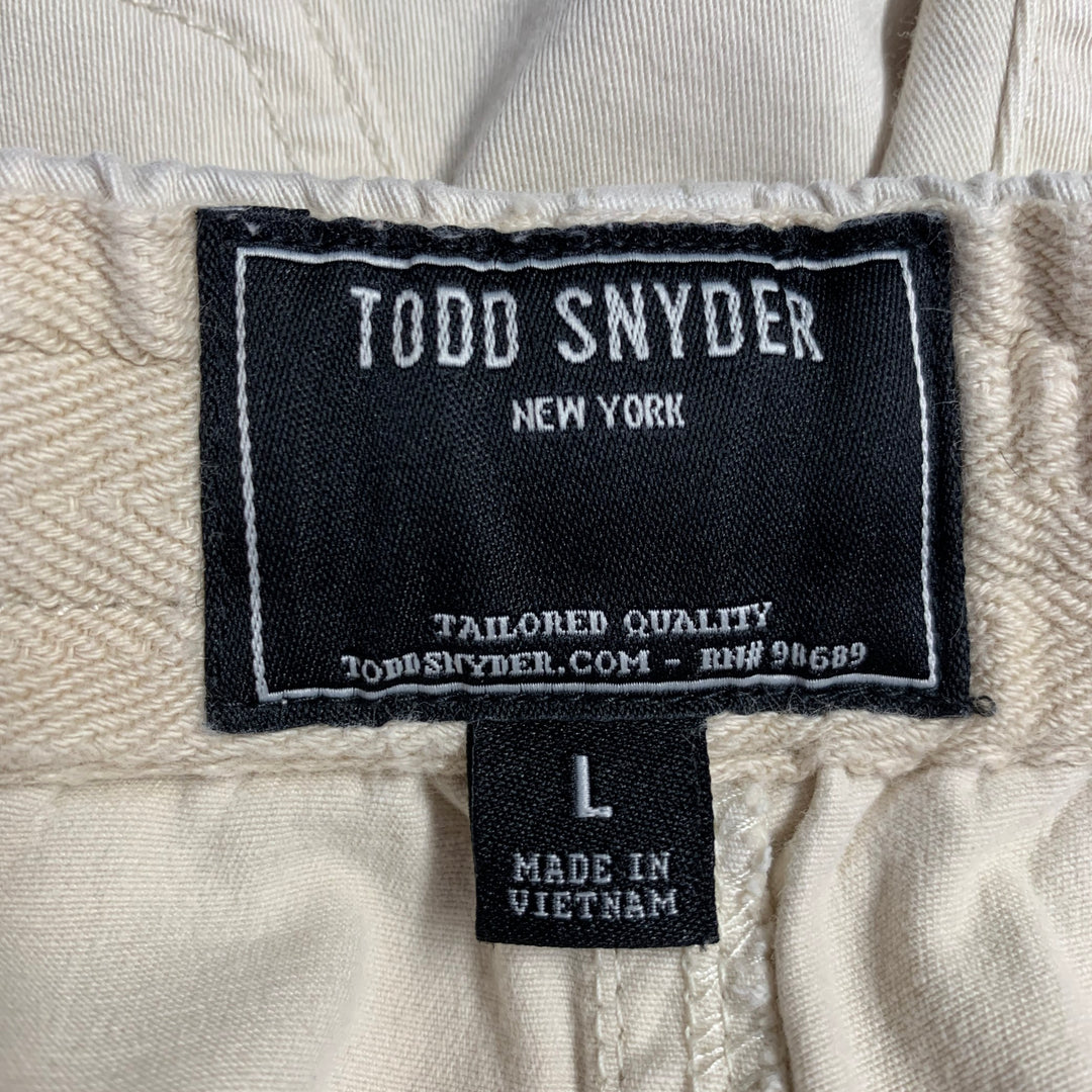 TODD SNYDER Size L Beige Twill Cotton Blend Drawstring Shorts