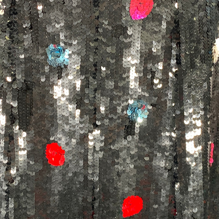 EMPORIO ARMANI Size 4 Black Multi Color Polyester Sequined Polka Dot Dress