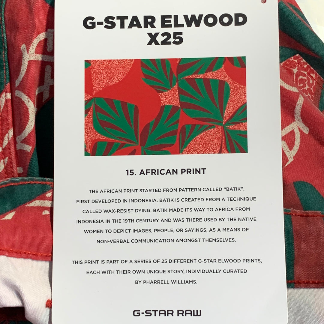 G-STAR By PHARRELL SS17 Size 30 Elwood X25 Red Green Batik Cotton Tapered Casual Pants