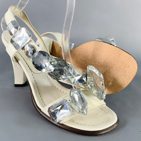 MARC JACOBS Size 6.5 White Silver Leather Strappy Sandals
