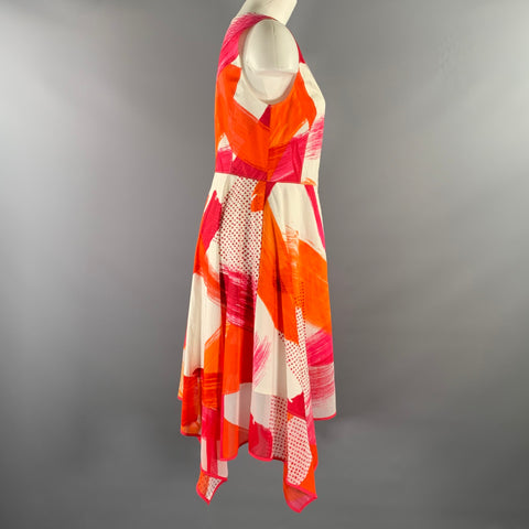 DONNA KARAN SS 2018 Size M Orange Fuchsia Cotton  Spandex Geometric A-Line Dress