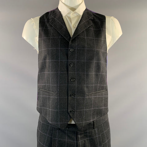 JACK VICTOR Chest Size 42 Dark Grey Window Pane Wool Notch Lapel 36 28 Suit