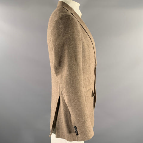 SID MASHBURN Size 44 Brown Textured Silk Linen Cotton Sport Coat